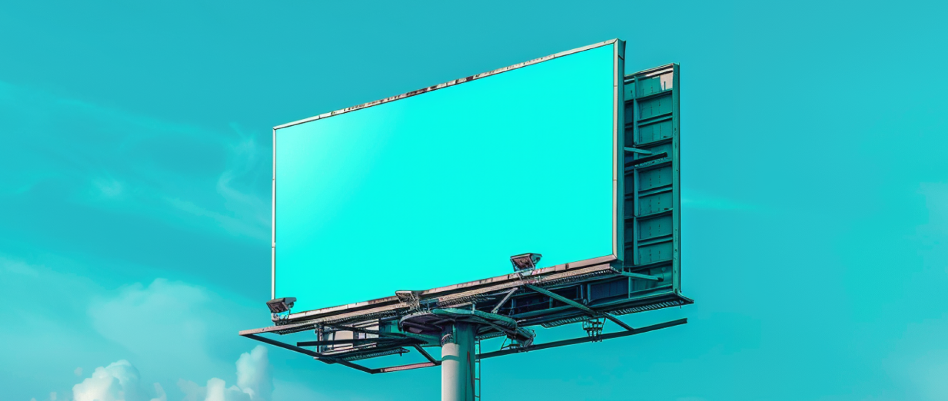 A blank blue billboard with a blue background.
