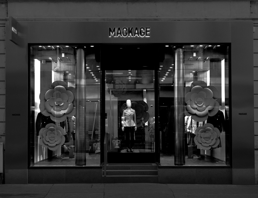 The exterior of Mackage’s Paris retail location