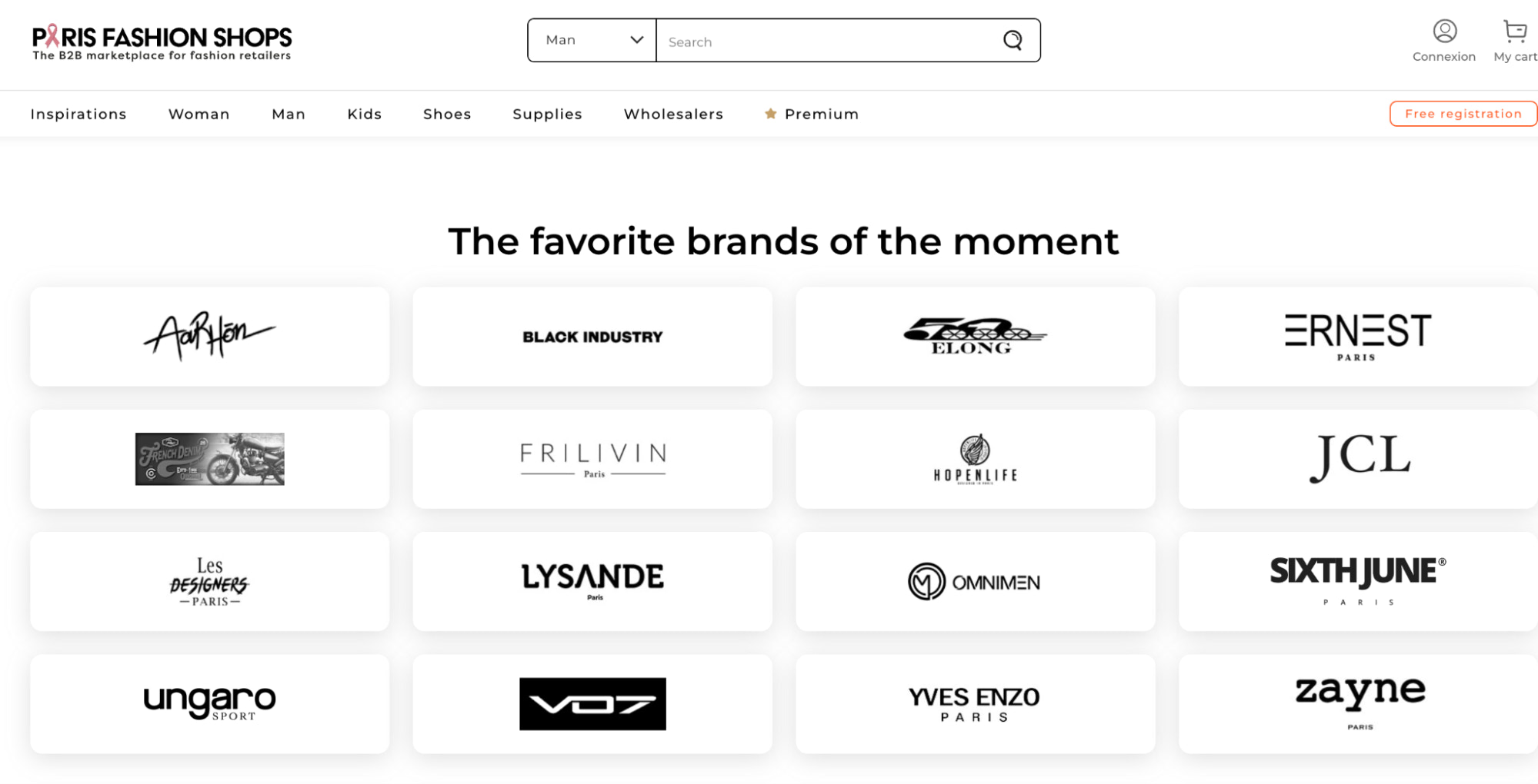 Image of Paris Fashion Shops wholesale site featuring current favorite vendors