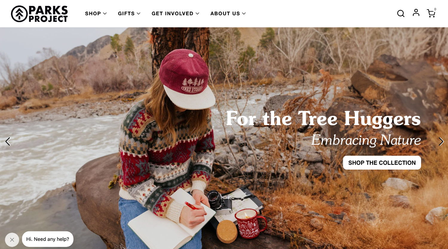Ecommerce homepage for brand Parks Project