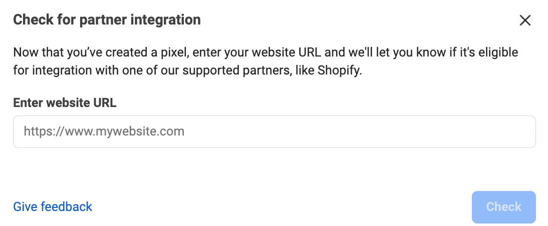field to add in your website URL to check it for integration