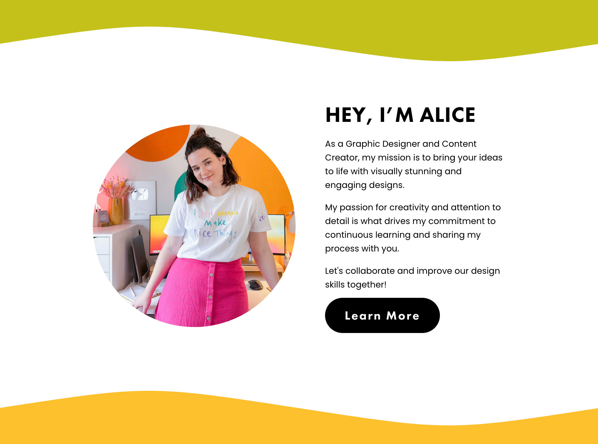 An About Me web page on Alice Thorpe's website