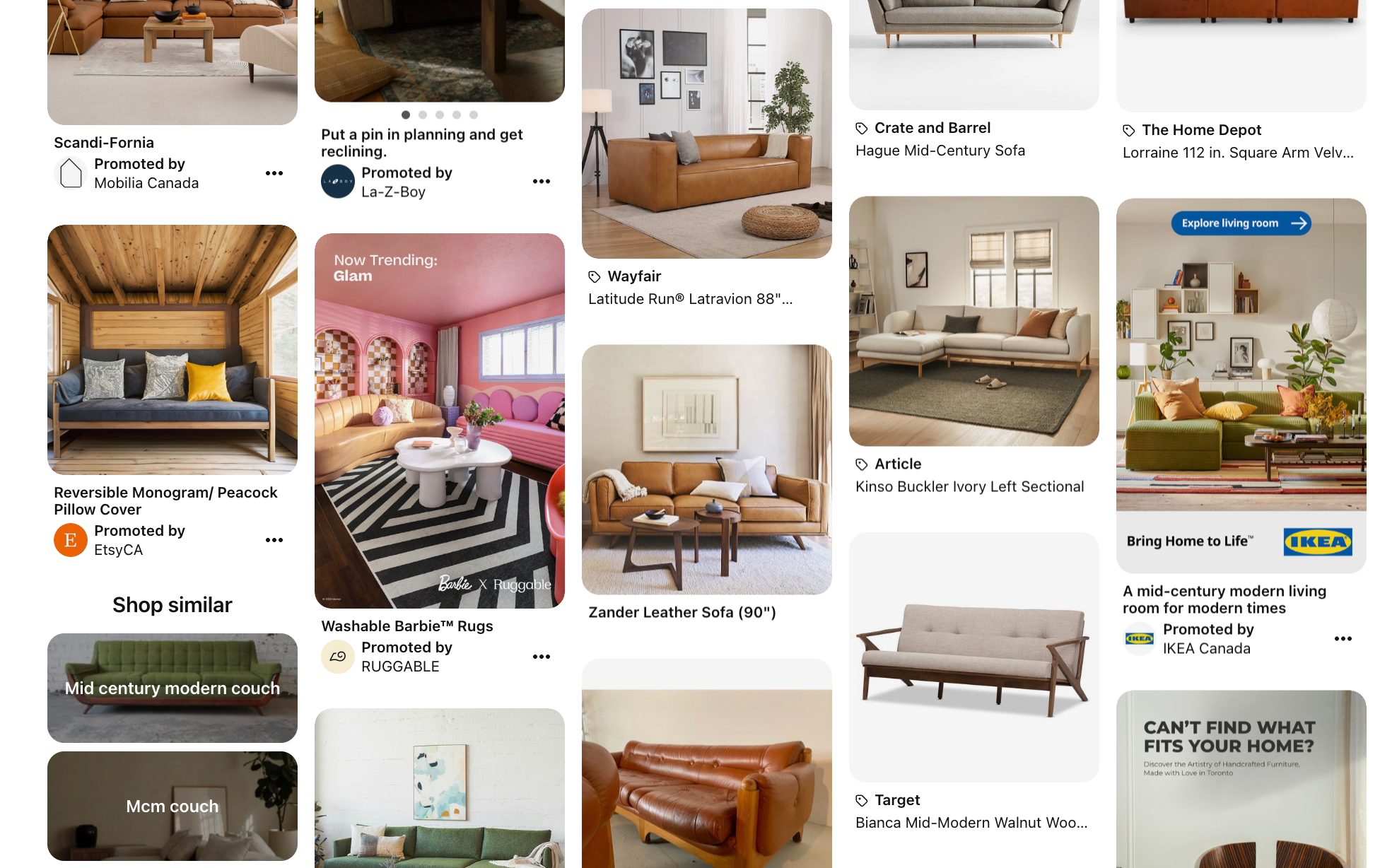 Pinterest search results showing ads