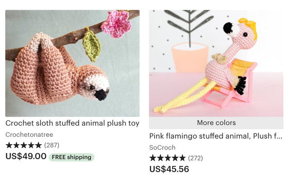 Screenshot of two similar products on Etsy, one of which offers free shipping.