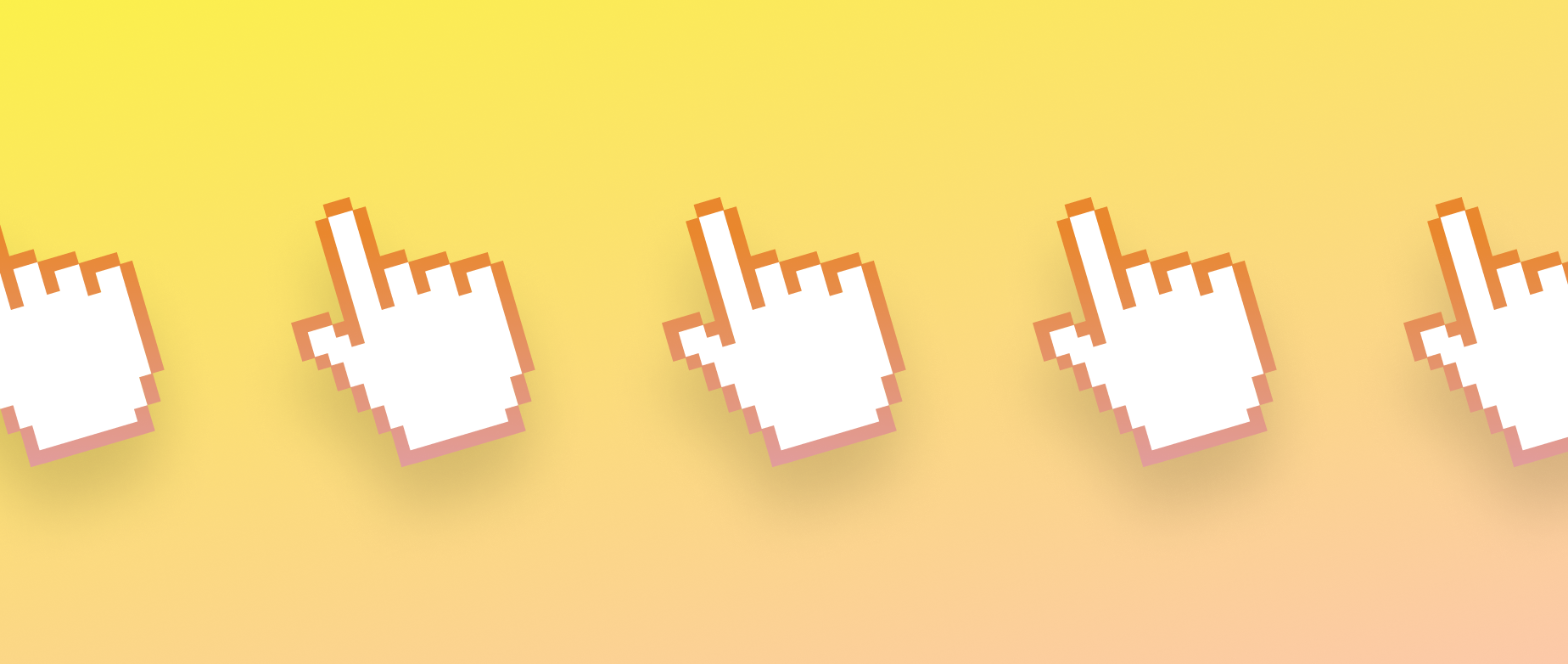 A row of five cursors on a yellow background.