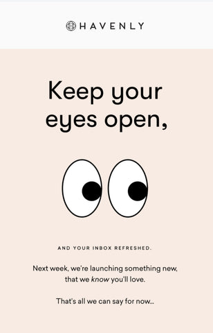 marketing email from Havenly with eyeballs and copy reading Keep Your Eyes Open