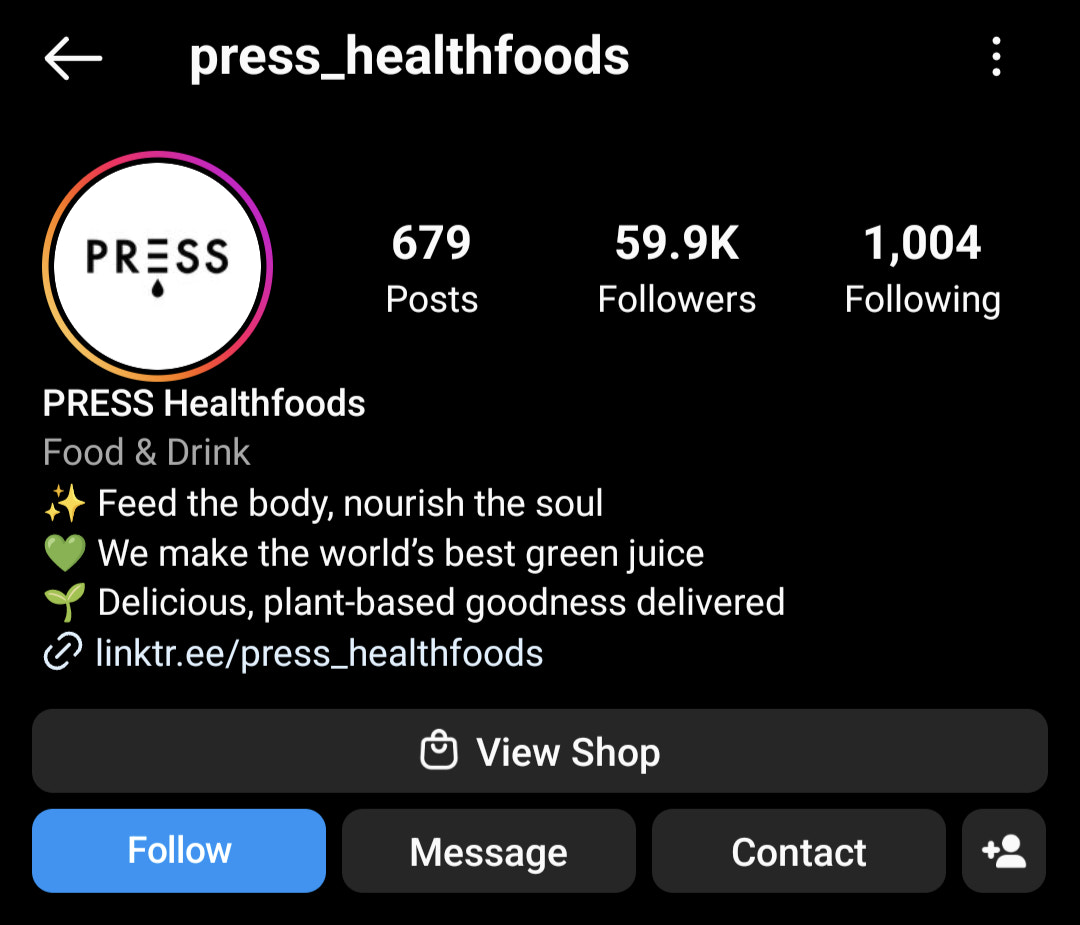 screenshot of Press Instagram bio