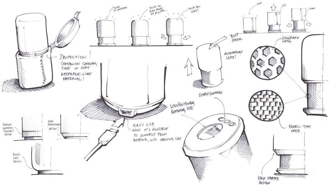 product development sketches for hidden radio