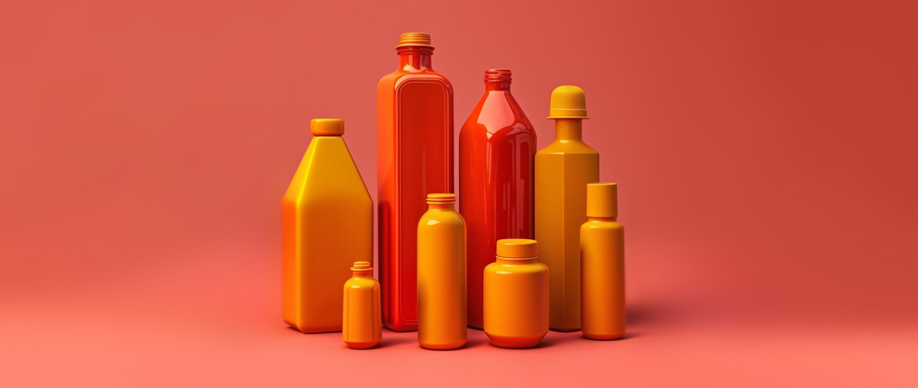 different sized label-less bottles in a grouping: product label design