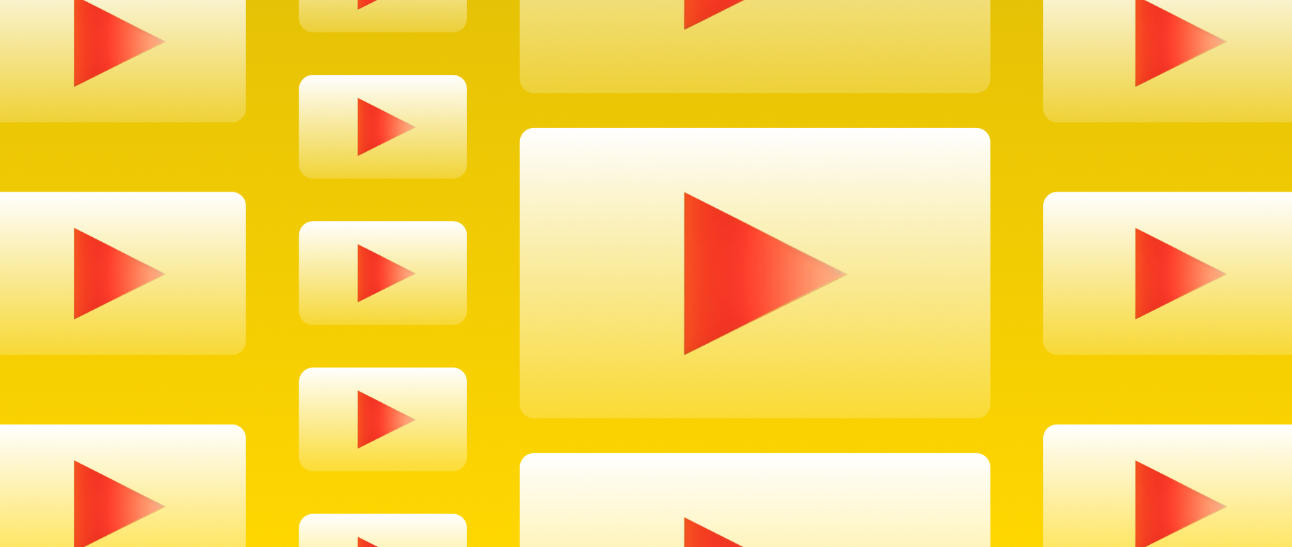 Yellow squares with the red play icon in the center against a dark yellow background.