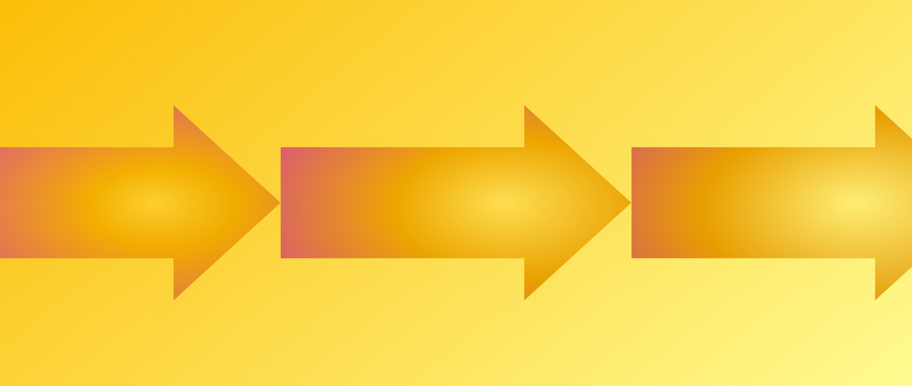 Three orange arrows pointing right next to each other on a yellow background.