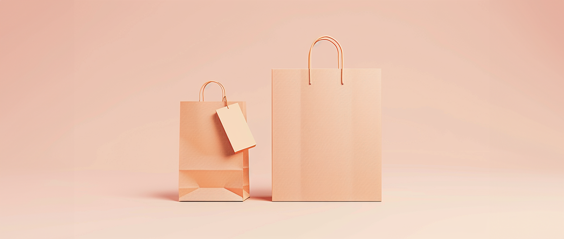 Two shopping bags on a peach colored background.