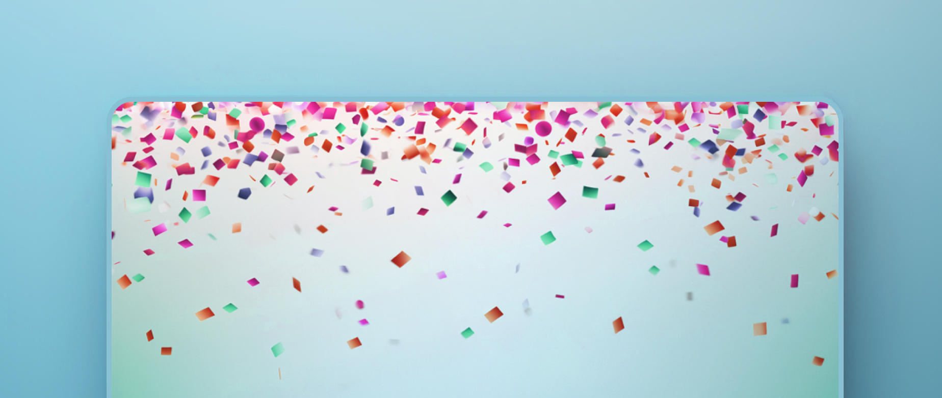 a blank screen with confetti at the top: product launch email