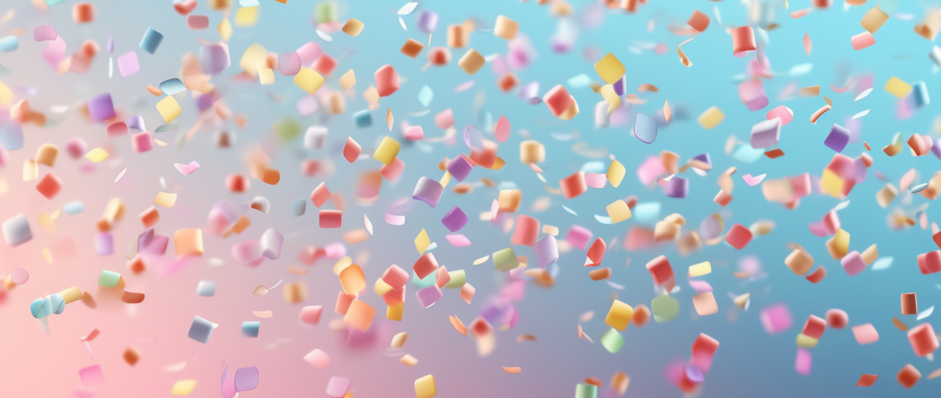 confetti suspended in the air: product launch event