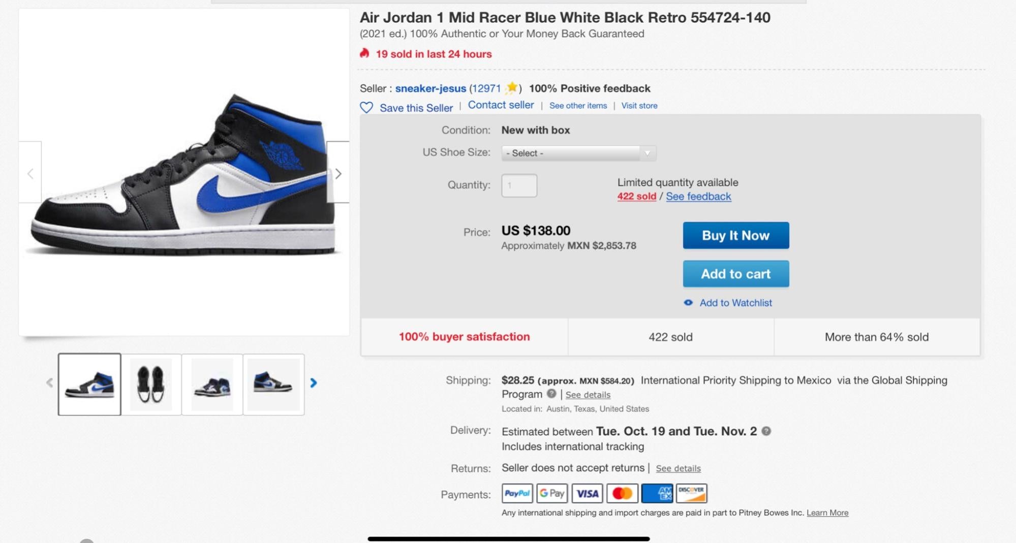 Example of an eBay listing for Air Jordan 1’s