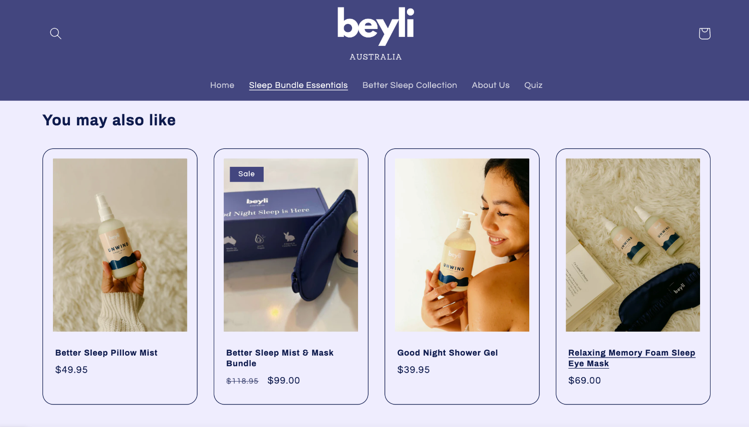 A product page for showing related products on the brand Beyli's ecommerce website
