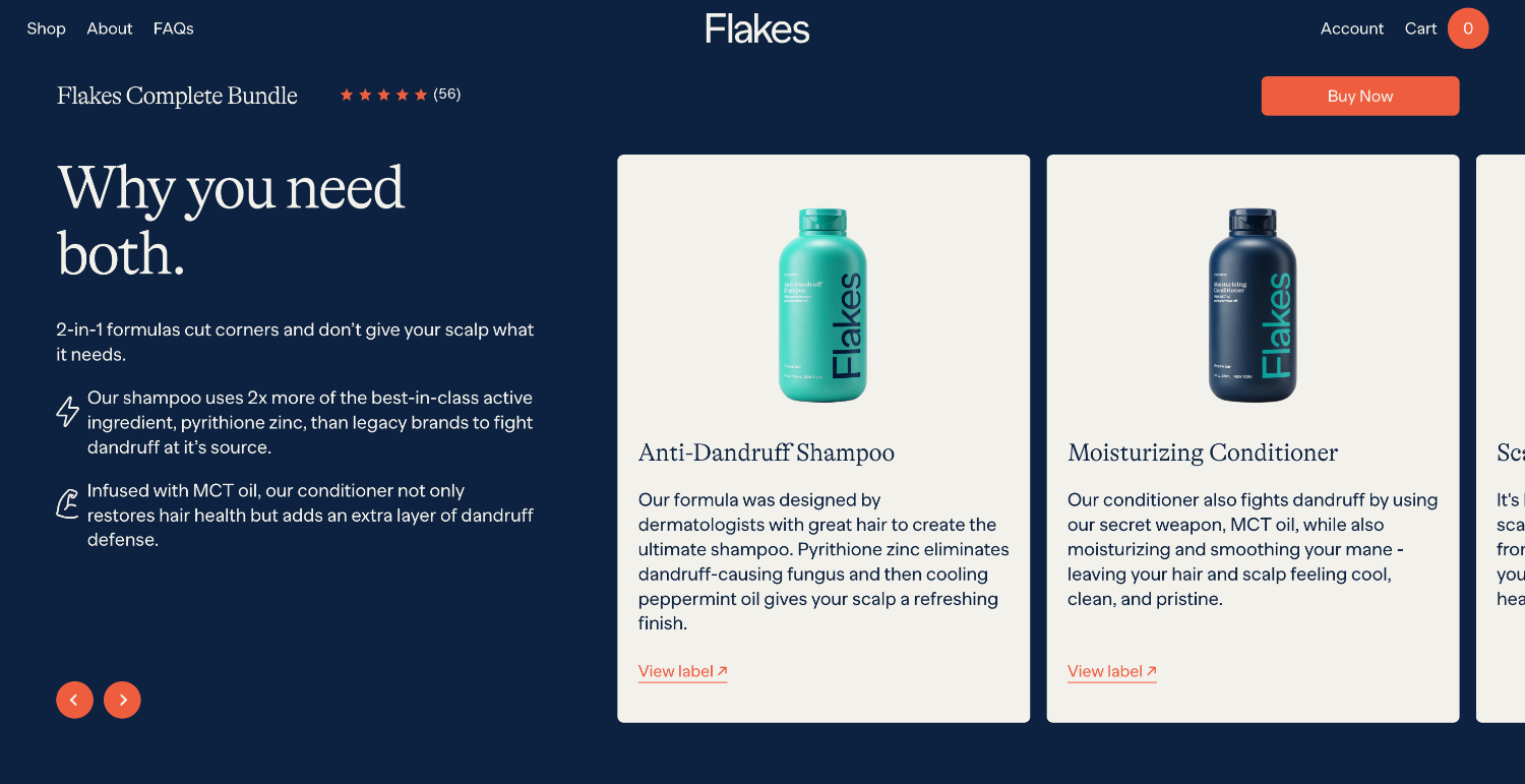 A product page for a product on the brand Flakes' ecommerce website