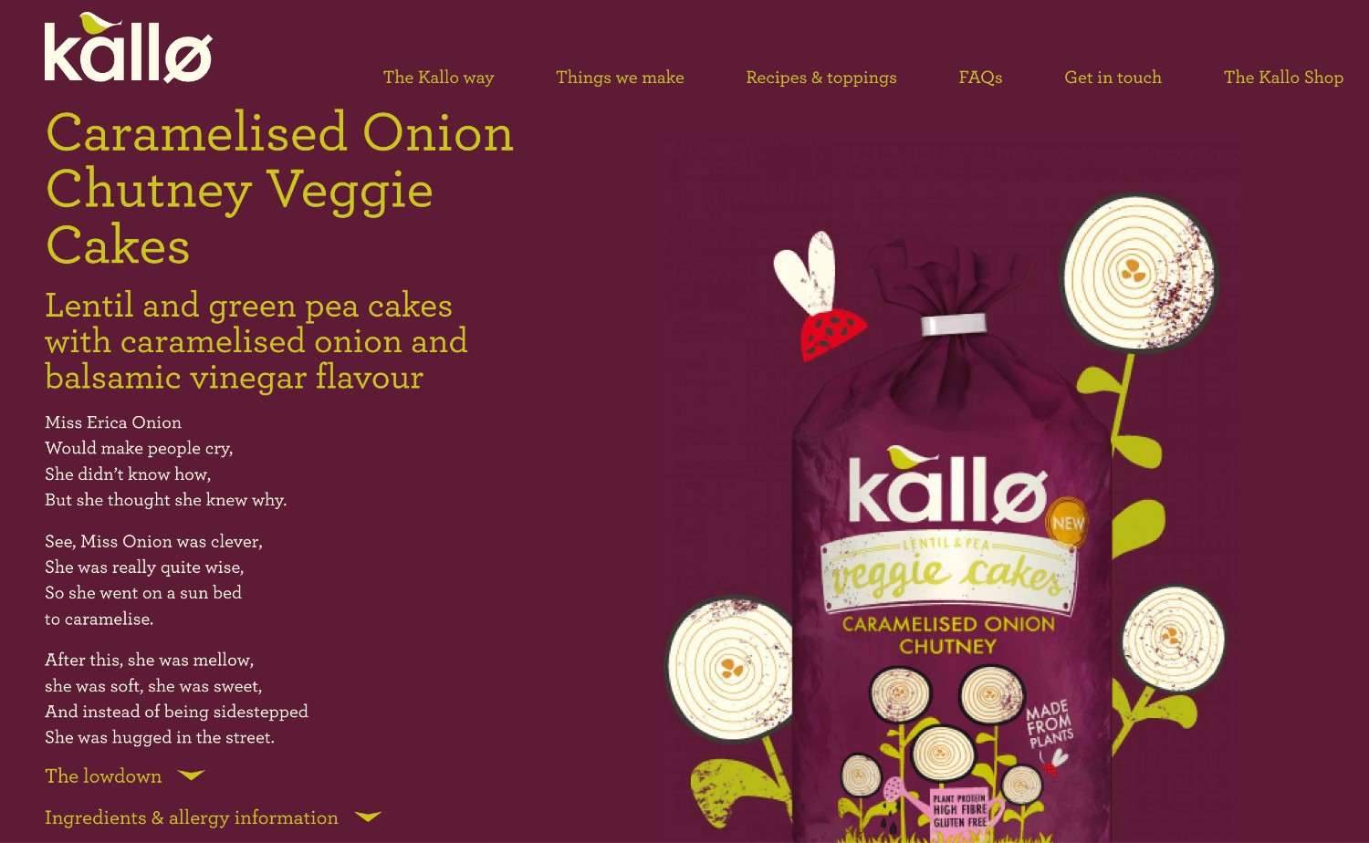 A product page for a product on the brand Kallo's ecommerce website