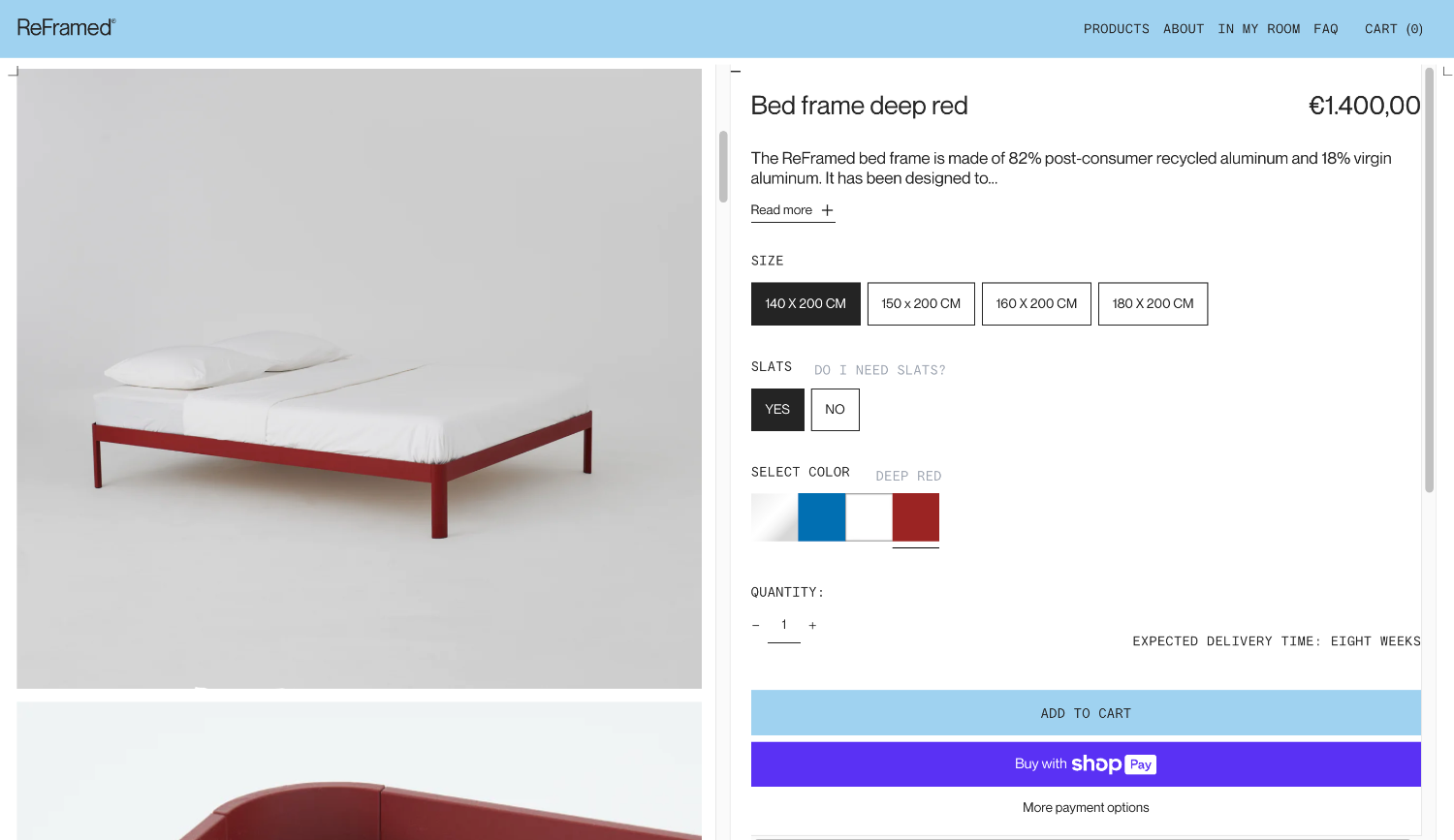 A product page for a product on the brand Reframed's ecommerce website
