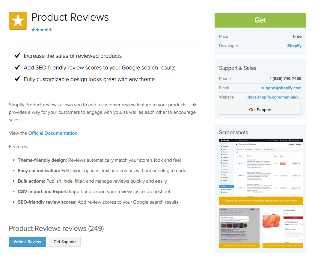 App recensione prodotti Shopify