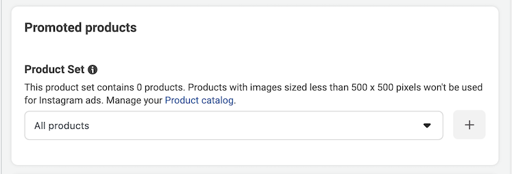 A dropdown menu allows the user to select a subset of their product catalog.