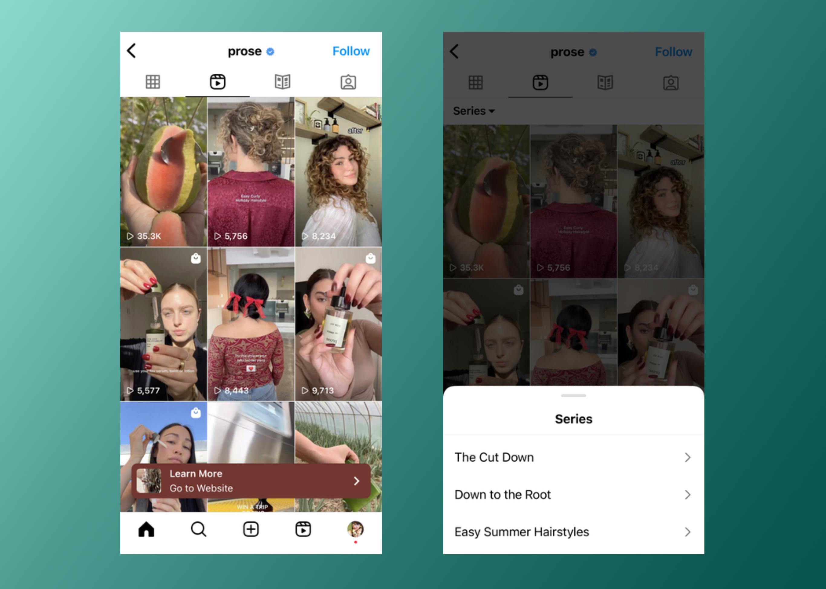 Vue mobile du profil Instagram de Prose