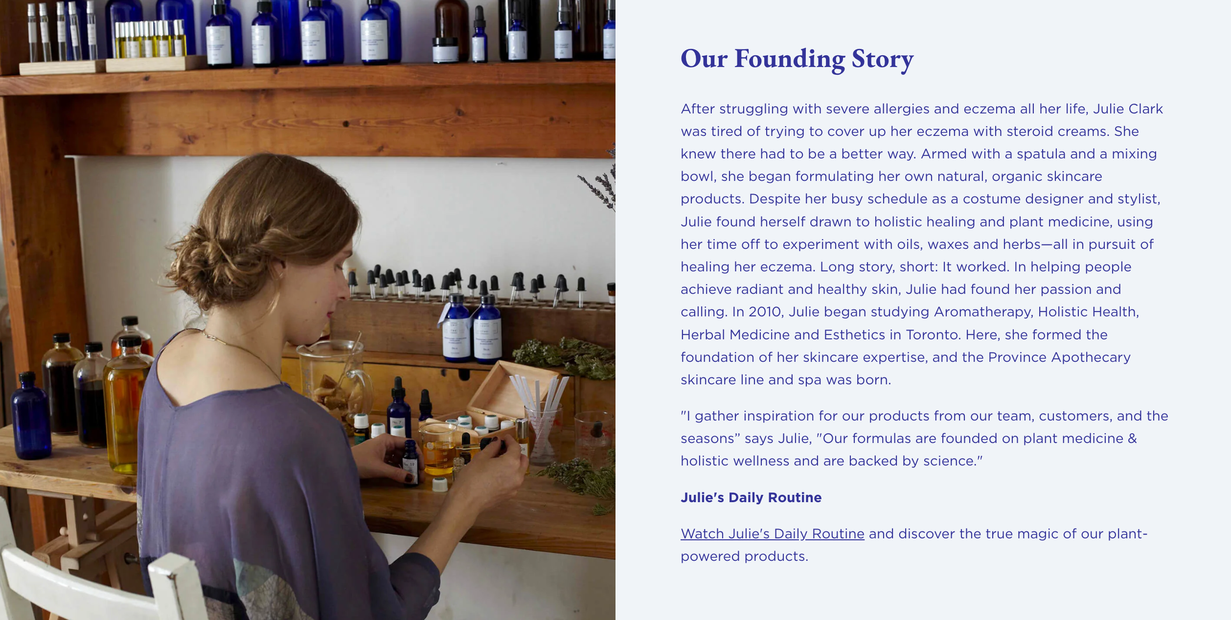 An About Us page on Province Apothecary's website