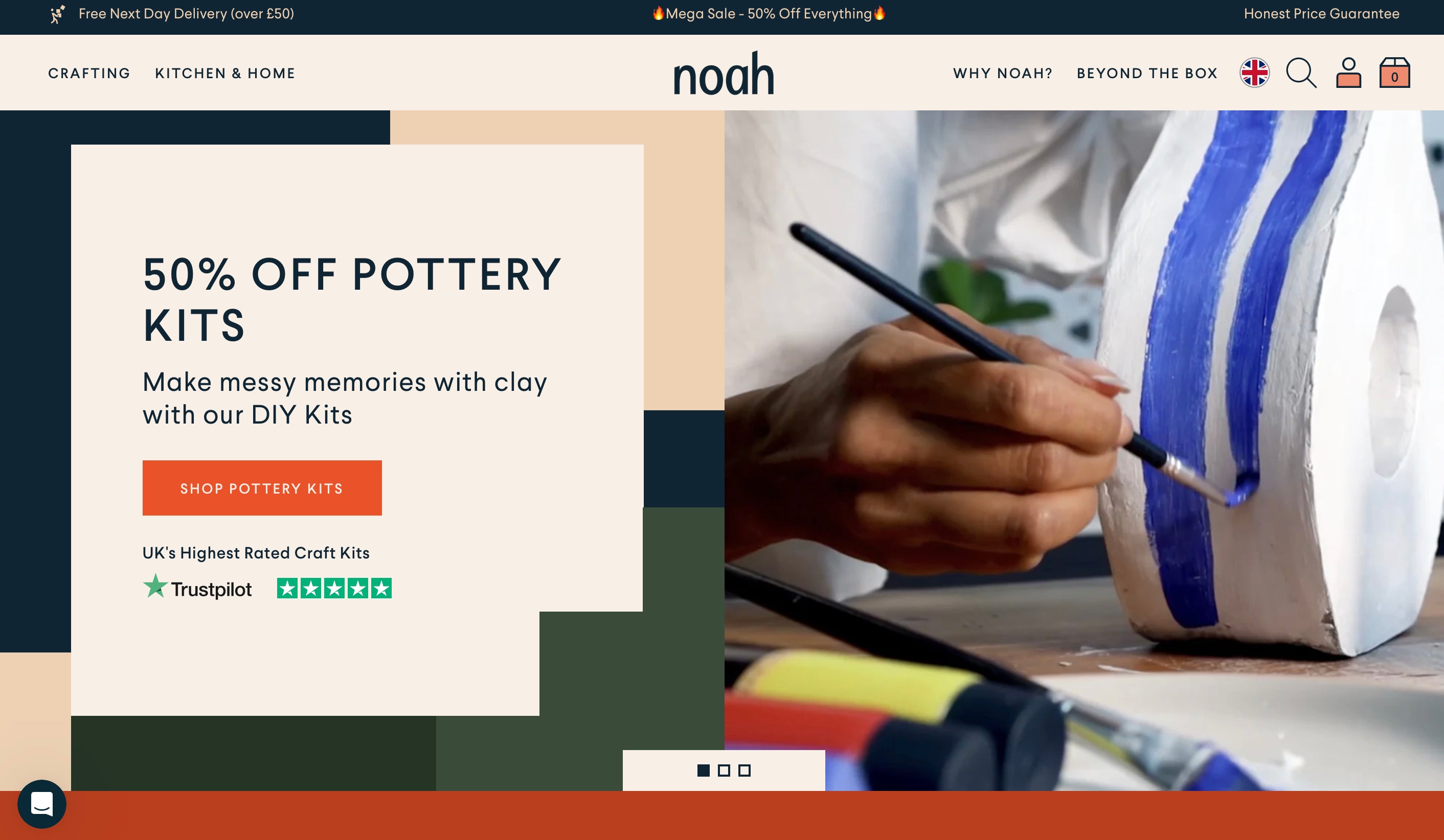 Screen grab of a website for the brand Noah's