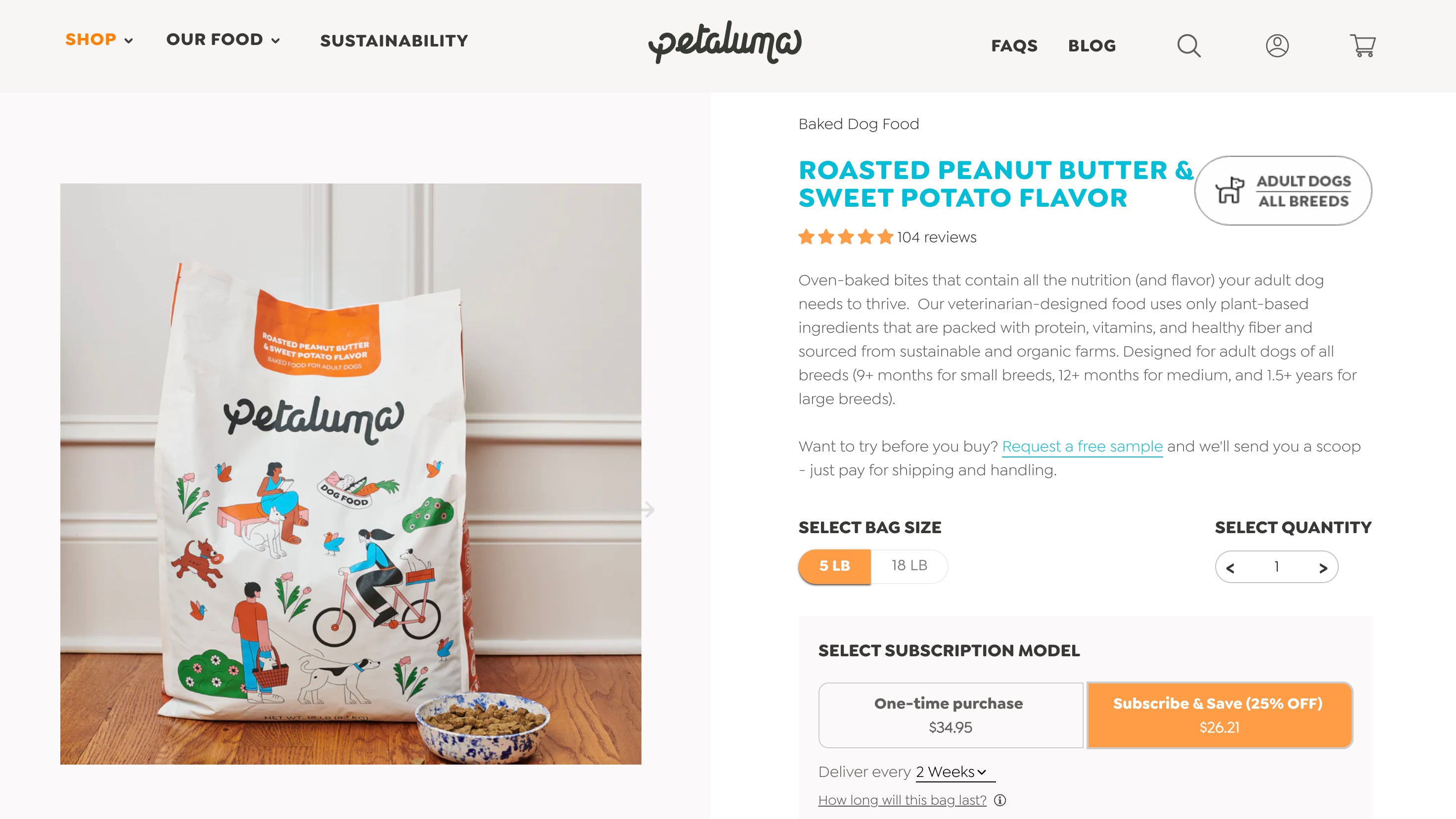 Screen grab of a website for the brand Petaluma showing a product page