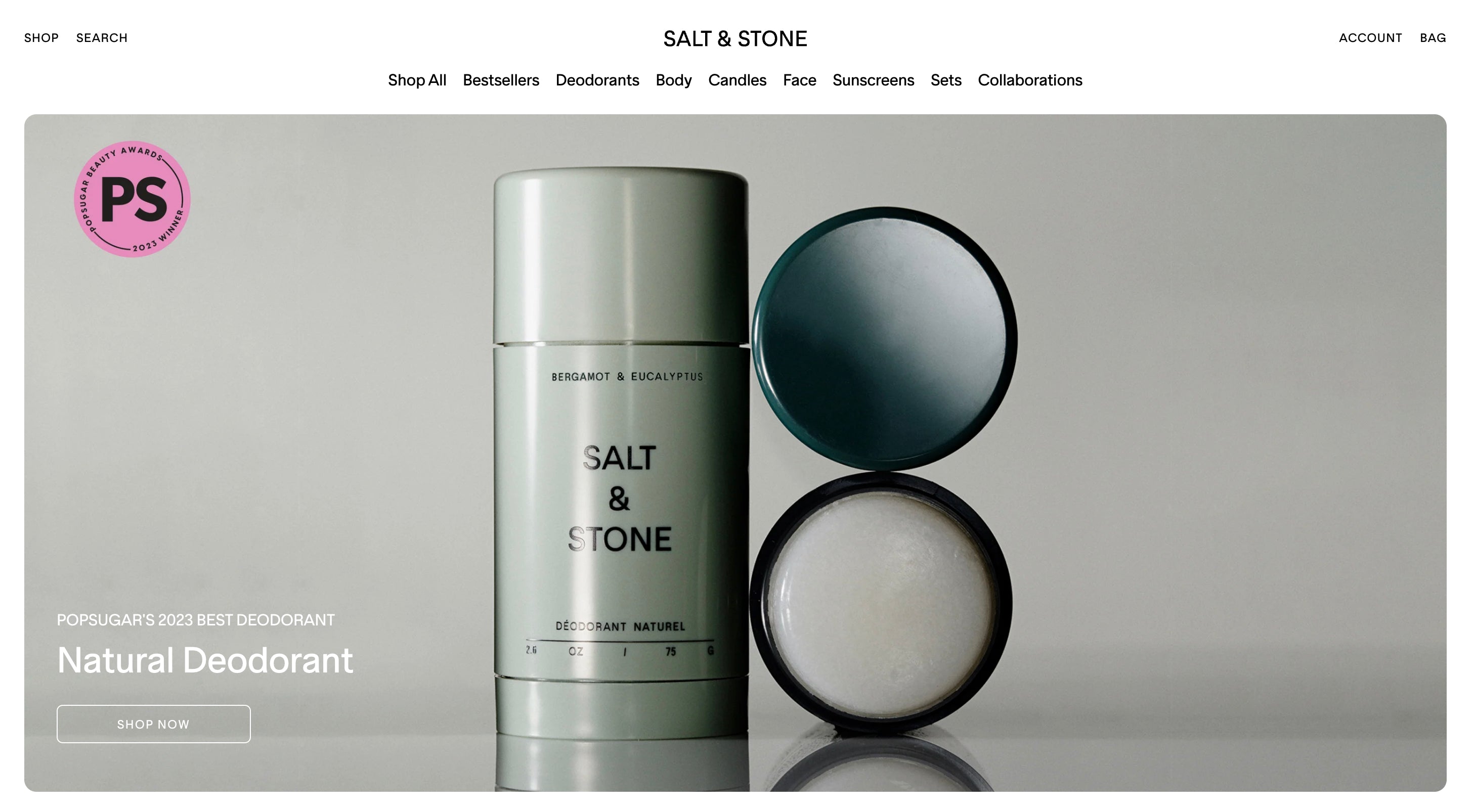 Screen grab of a website for the brand Salt & Stone