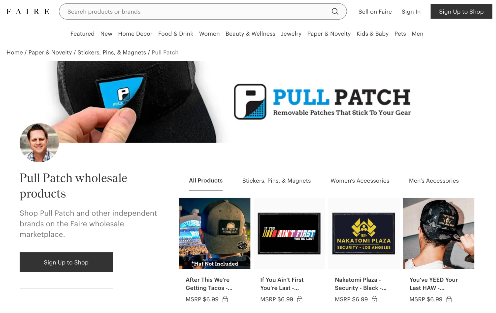 Image of Pull Patch profile page on Faire wholesale marketplace
