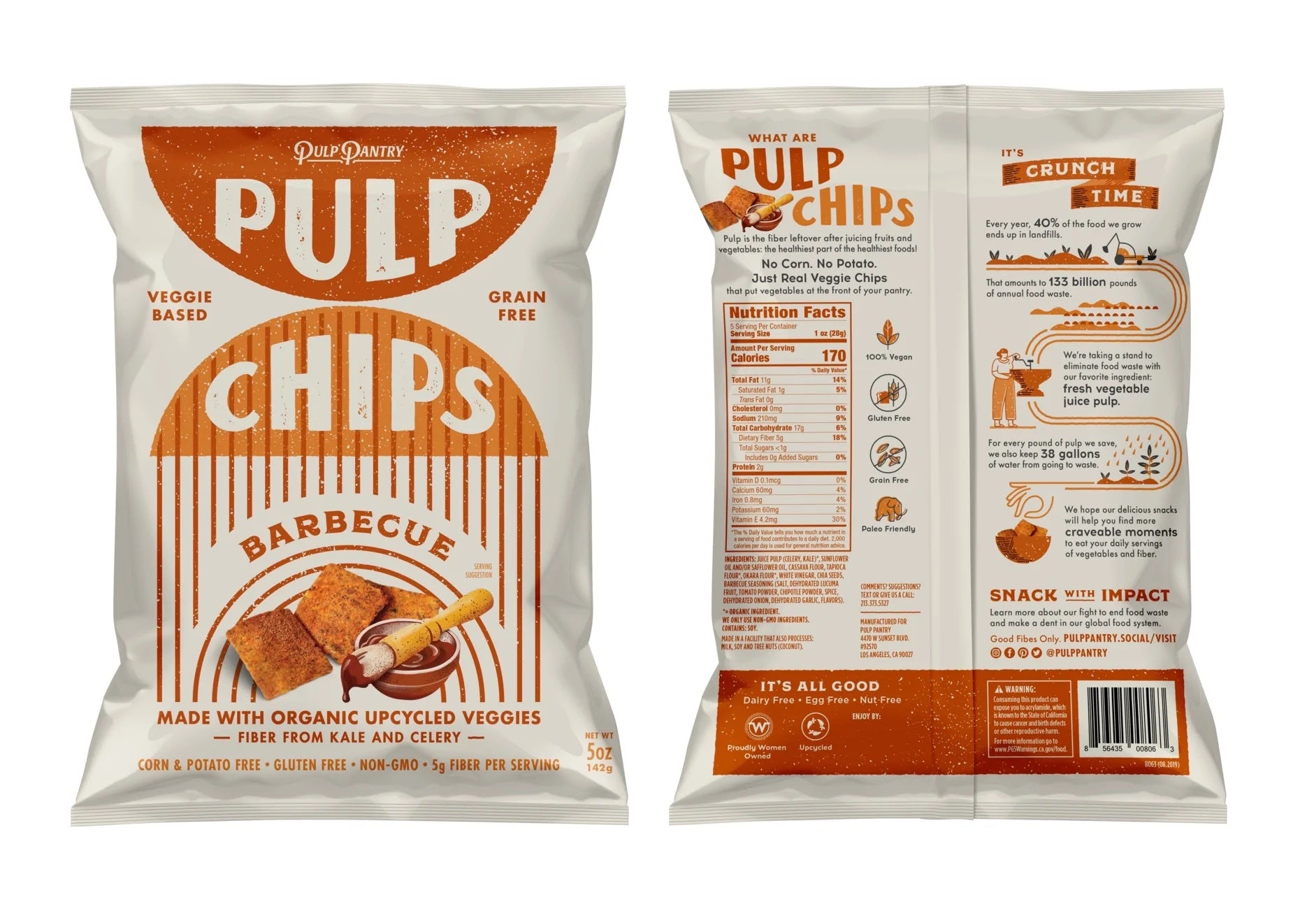 一袋 Pulp Pantry 薯片的前后视图