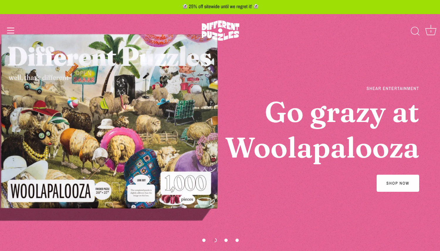 An ecommerce website homepage form the brand Different Puzzles