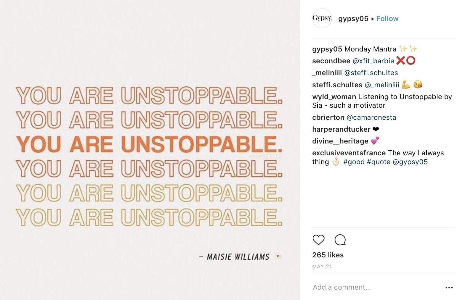 Instagram motivational quote post idea that reads: You Are Unstoppable