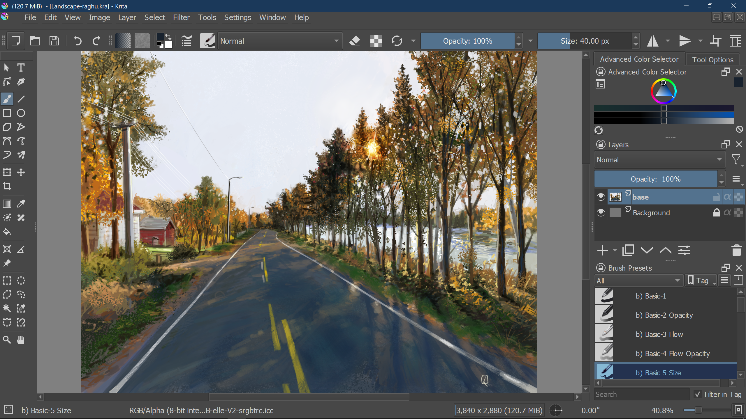 Krita photo editing software with an image of a paved road