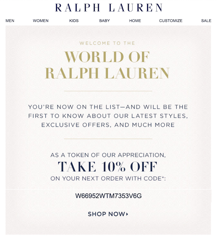 ralph lauren 10 off email sign up