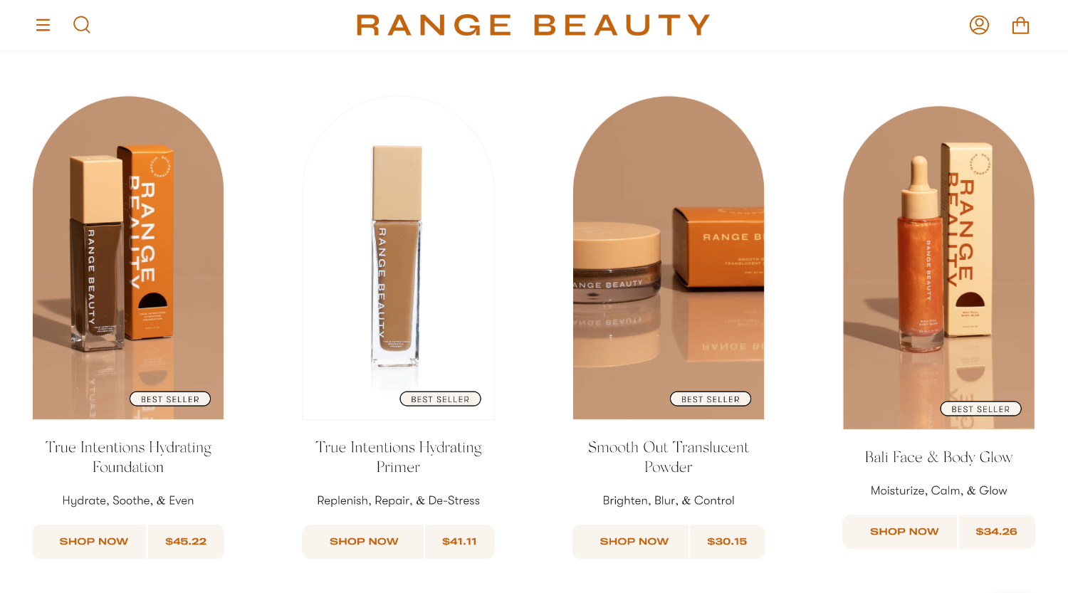 Range Beauty ecommerce website