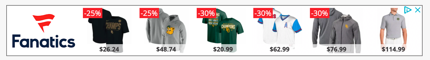 Example of standard remarketing ads by Fanatics