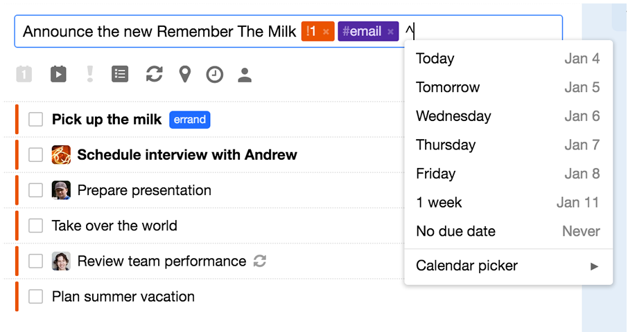 Image of user adding a task to Remember the Milk app