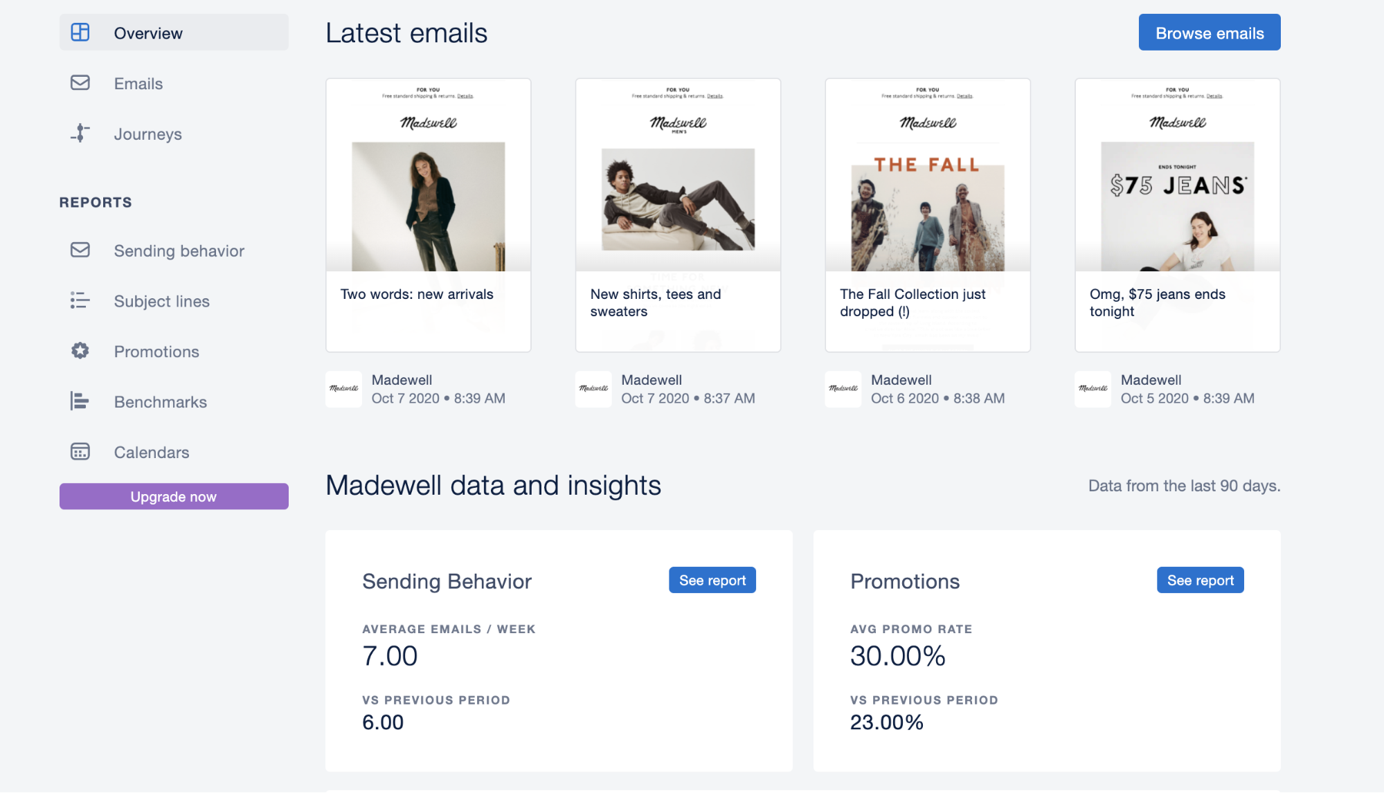 Analisi per email marketing di Mailcharts