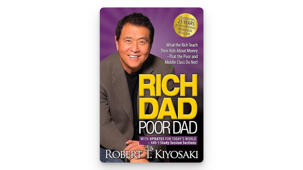 Rich dad poor dad book cover with an image of author Robert Kiyosaki