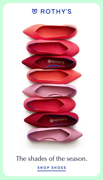 Image of Pinterest ad example from Rothy’s with different shades of red shoes