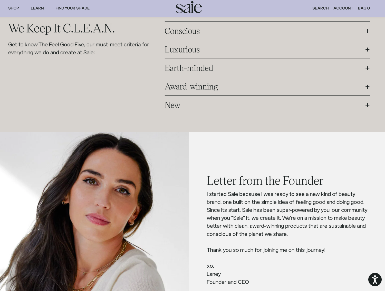 Ecommerce website page for Saie