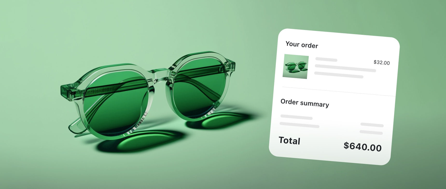 green lens sunglasses with a white card with sales info: inspirational sales quotes