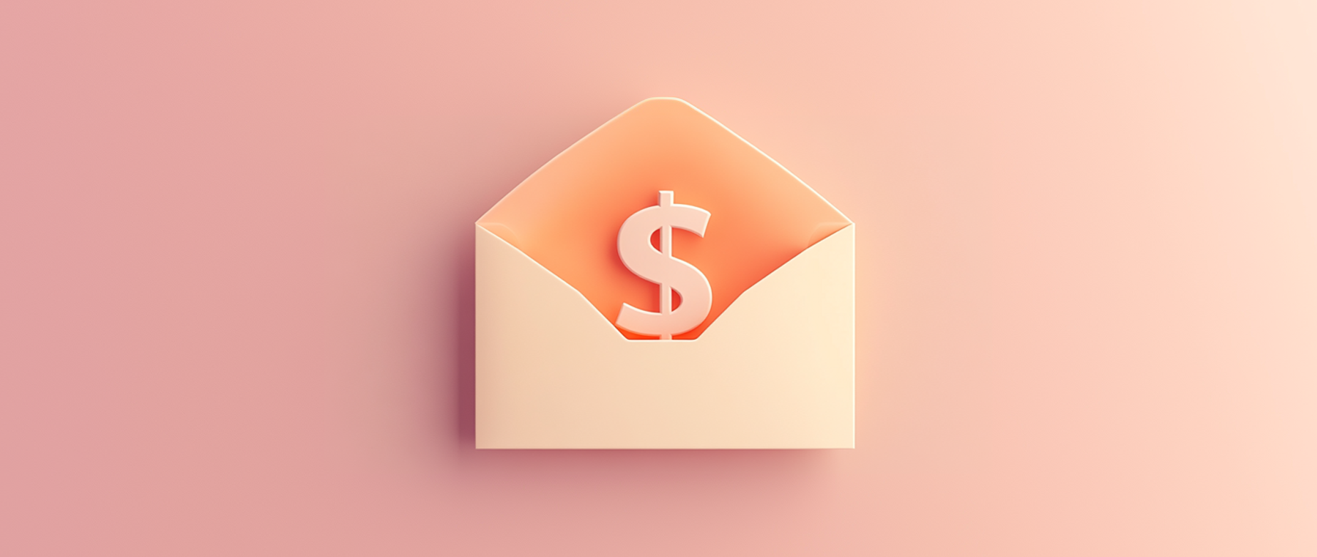 Open envelope with US dollar sign inside on pink background.