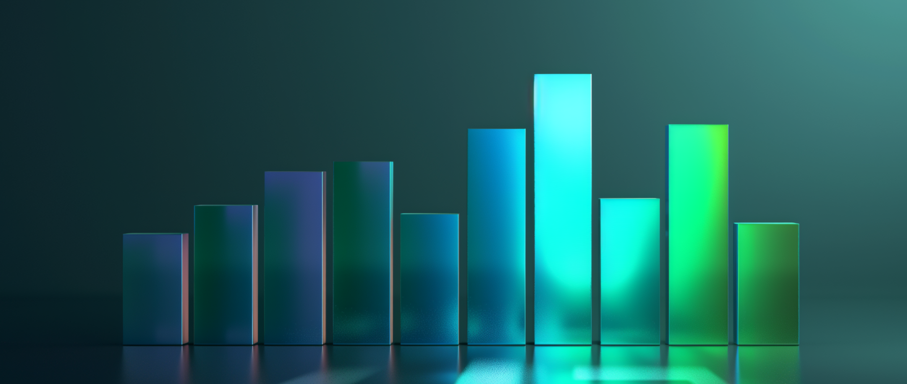 A shiny 3D bar graph with green and blue bars.