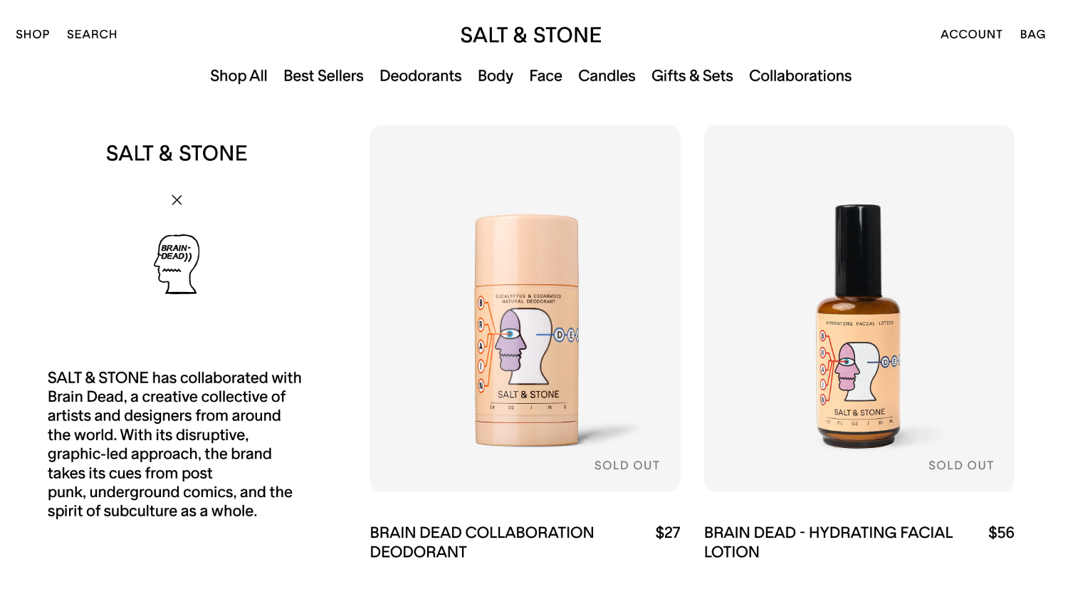 Ecommerce website page for Salt & Stone