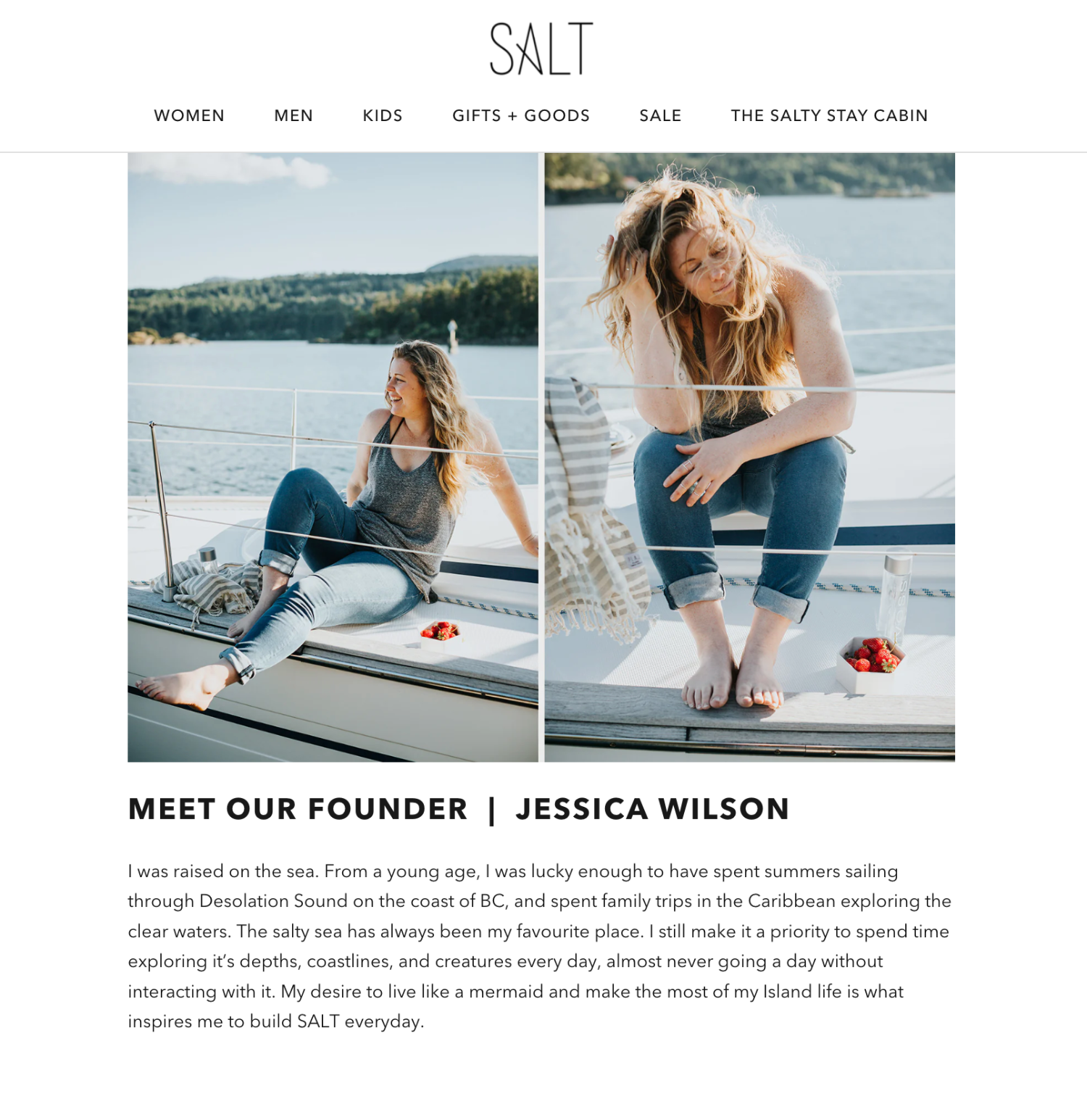 An ecommerce page from the brand SALT's website