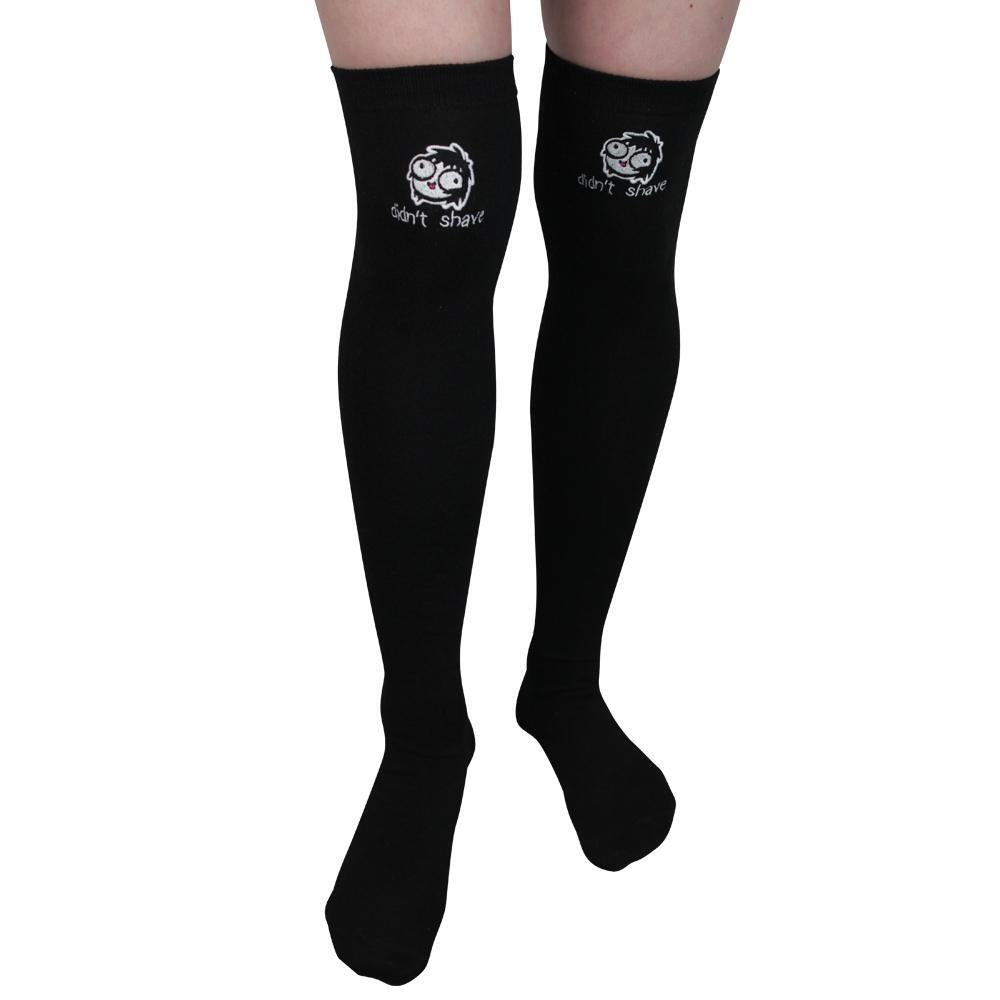 A pair of knee-high socks from Sarah’s Scribbles merch line. 