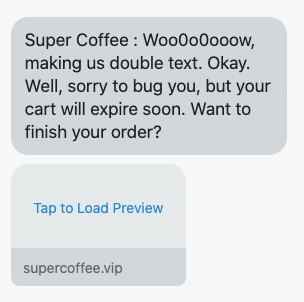 An SMS message explaining that a cart will expire in a casual tone.